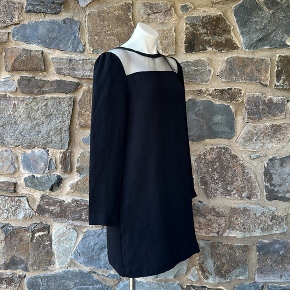 Diane Von Furstenburg Elsie Black Illusion Neck Long Sleeve Shift Dress Size 12 - Picture 4 of 7